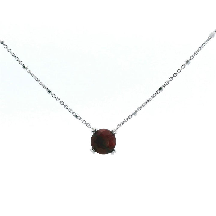 Sterling Silver Rhodium Plated Round Ruby Solitaire with 18" Chain