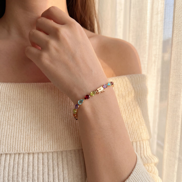 Estate 14K Yellow Gold 13.10 CTW Multi-Stone Pear Cut Gemstone Bracelet, 8.5"