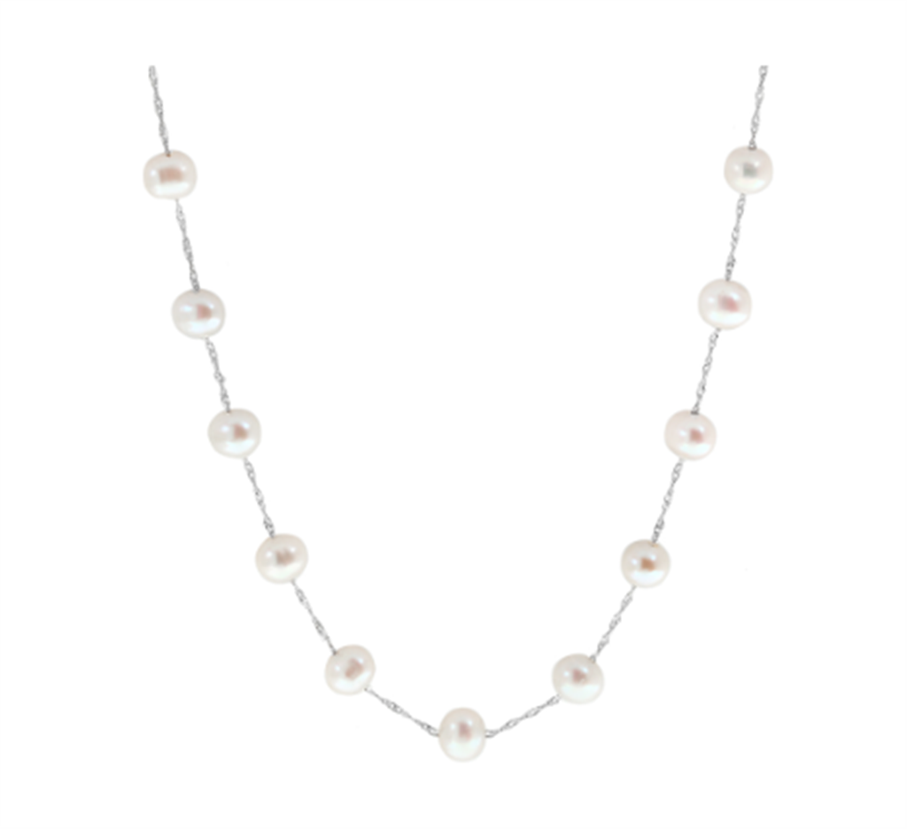 14K White Gold 6-6.5mm Freshwater Pearl Station Necklace