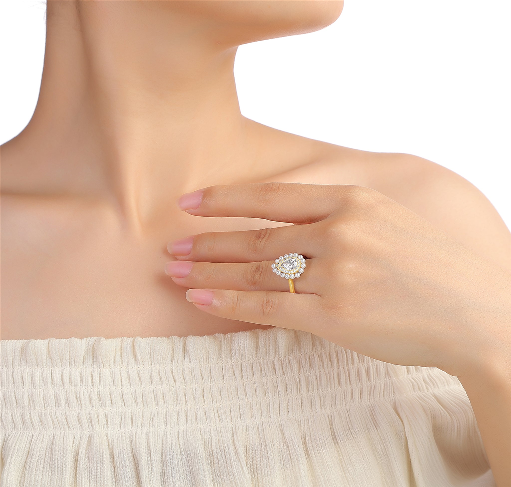 14K Yellow Gold 1.14ctw Pear Lab Diamond & Pearl Halo Ring