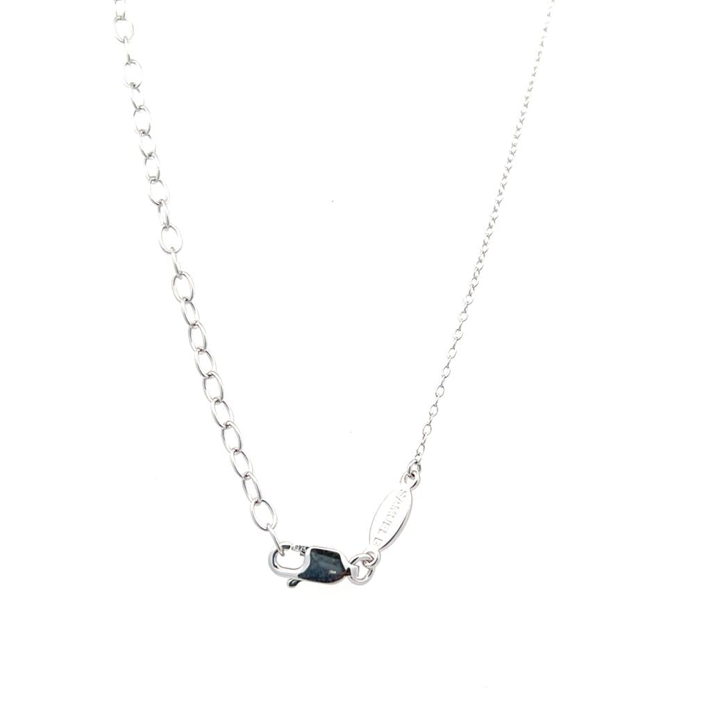 Sterling Silver Emerald Cut Blue Topaz & White Topaz Halo Necklace by Samuel B.