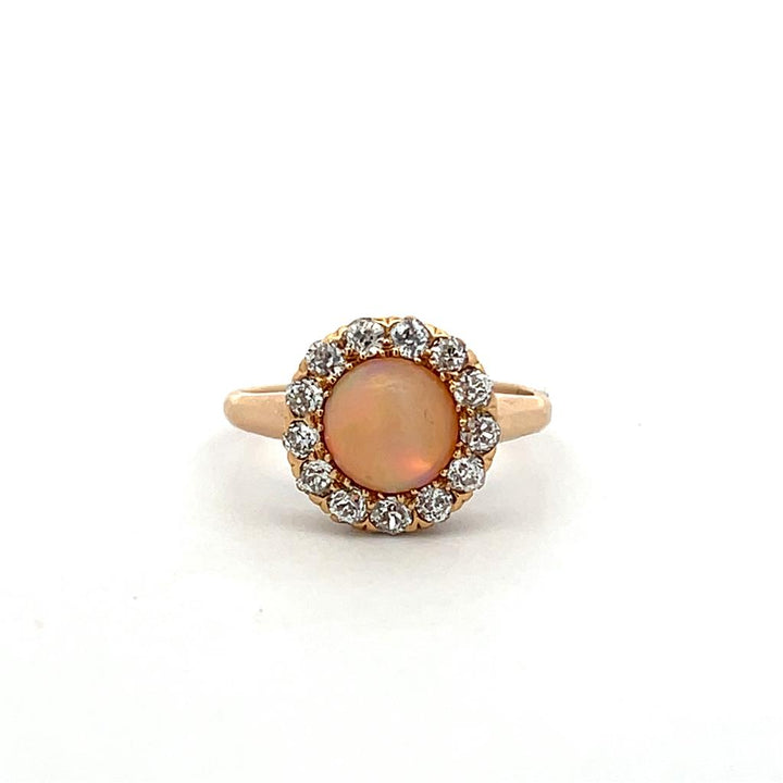 Estate 14K Yellow Gold 0.82ctw Opal & Diamond Halo Edwardian Ring