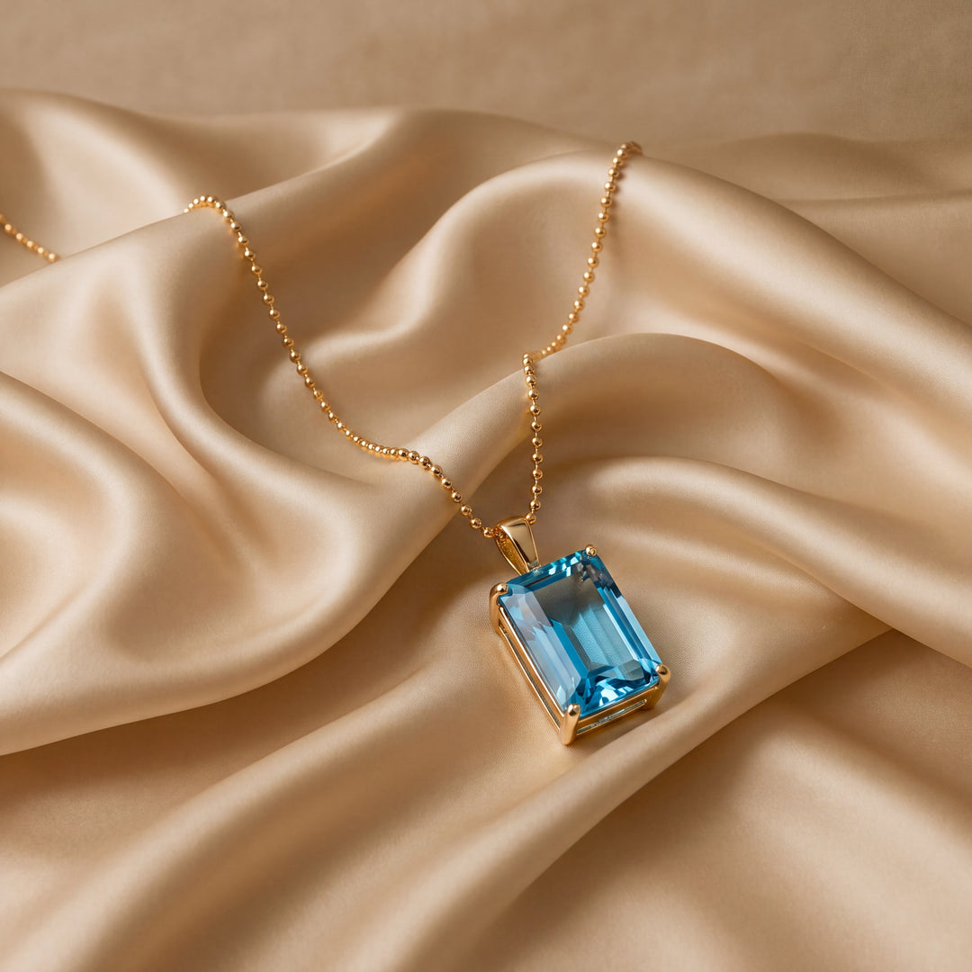 Estate 14K Yellow Gold 5.72CTW Rectangle Sunburst Blue Topaz Pendant