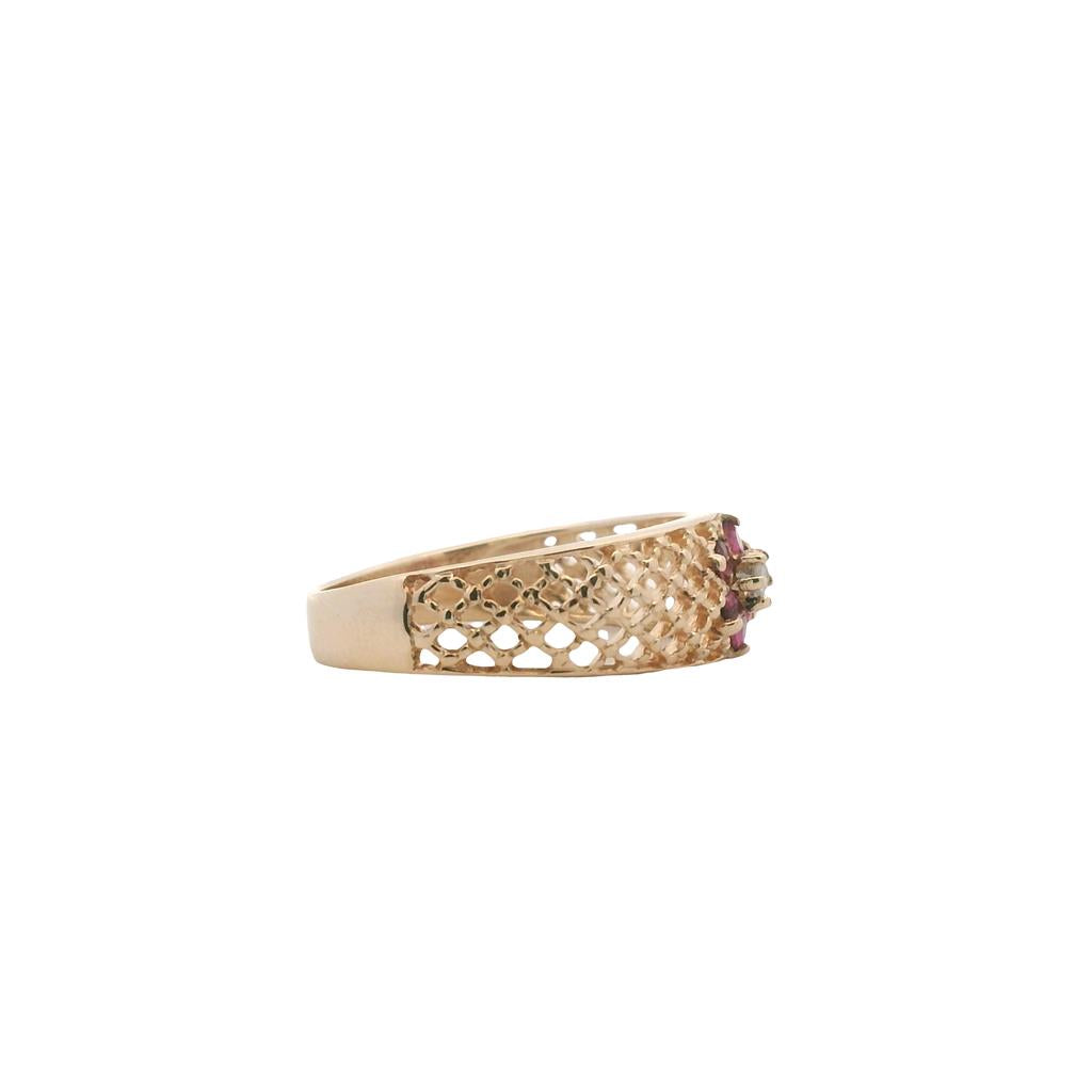 Estate 14K Yellow Gold 0.79ctw Ruby & Diamond Flower Ring