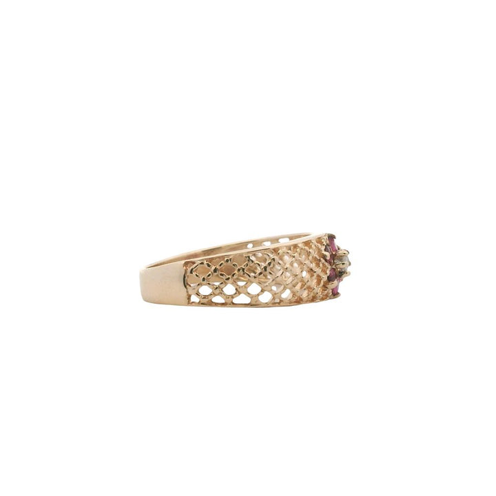 Estate 14K Yellow Gold 0.79ctw Ruby & Diamond Flower Ring