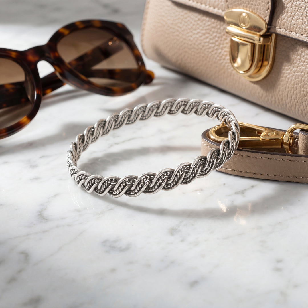 Estate Continental Silver Twisted Bangle Bracelet