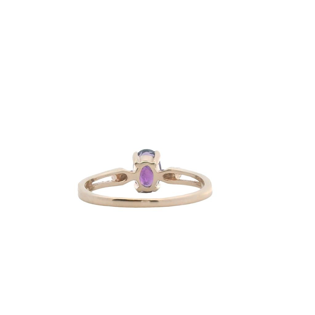 Estate 10KT Yellow Gold 0.45 CT Oval Amethyst & 0.02 TCW Diamond Contemporary Ring