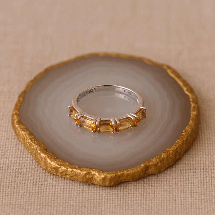 Estate Sterling Silver Five-Stone Baguette Citrine Ring