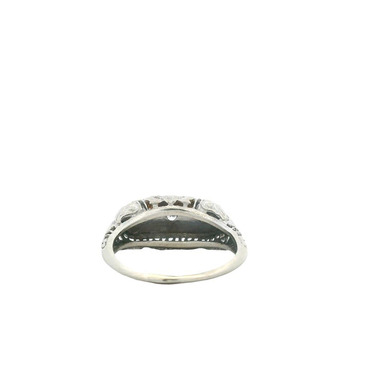Estate 14K White Gold Art Deco Diamond Ring - 0.14 TCW Vintage Design