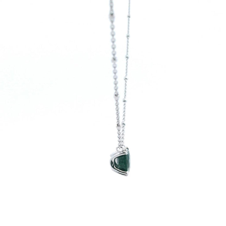 Sterling Silver Rhodium Plated Round Emerald Solitaire with 18" Chain