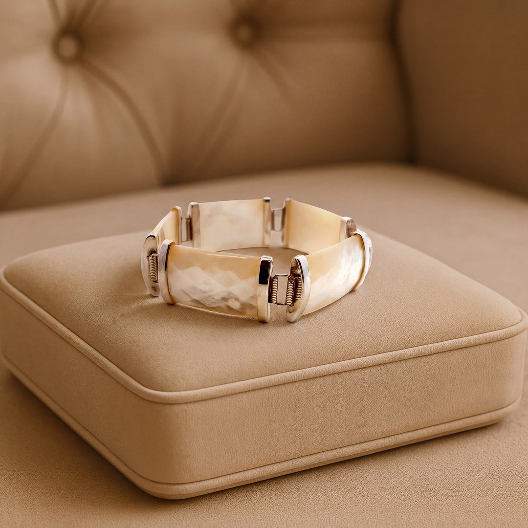 Estate Sterling Silver Mother of Pearl Link Bracelet