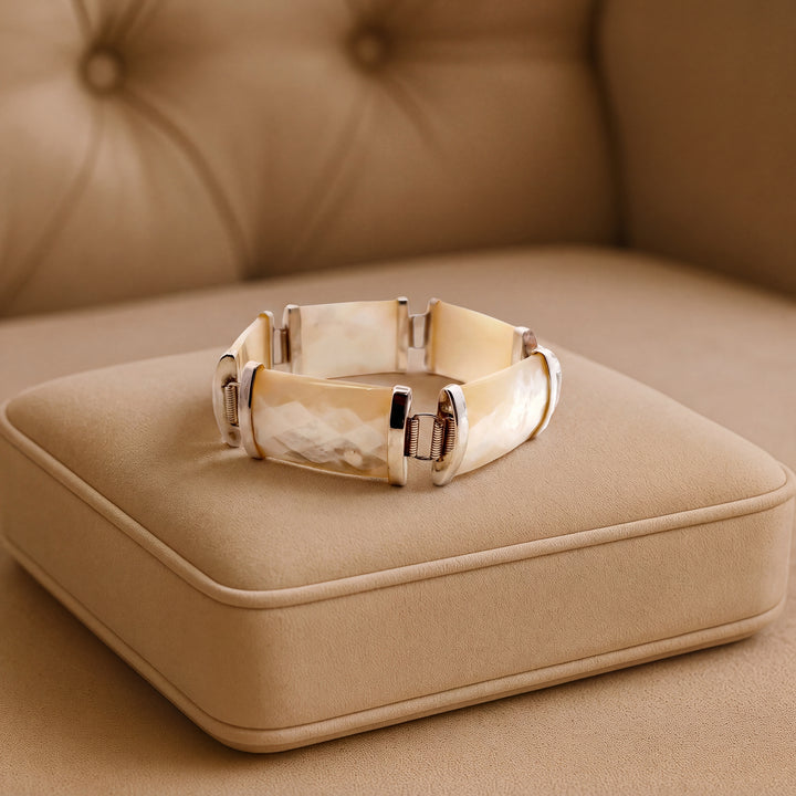 Estate Sterling Silver Mother of Pearl Link Bracelet