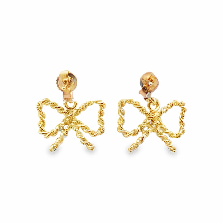 Estate 10K Yellow Gold 0.08CTW Ruby Bow Drop Earrings