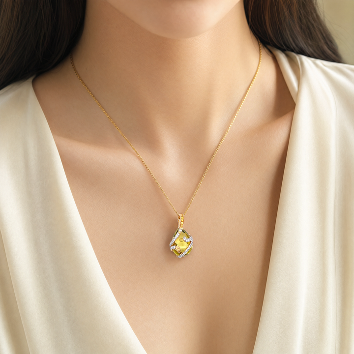 Estate 18K Yellow Gold Yellow Citrine, Yellow & White Diamond Pendant