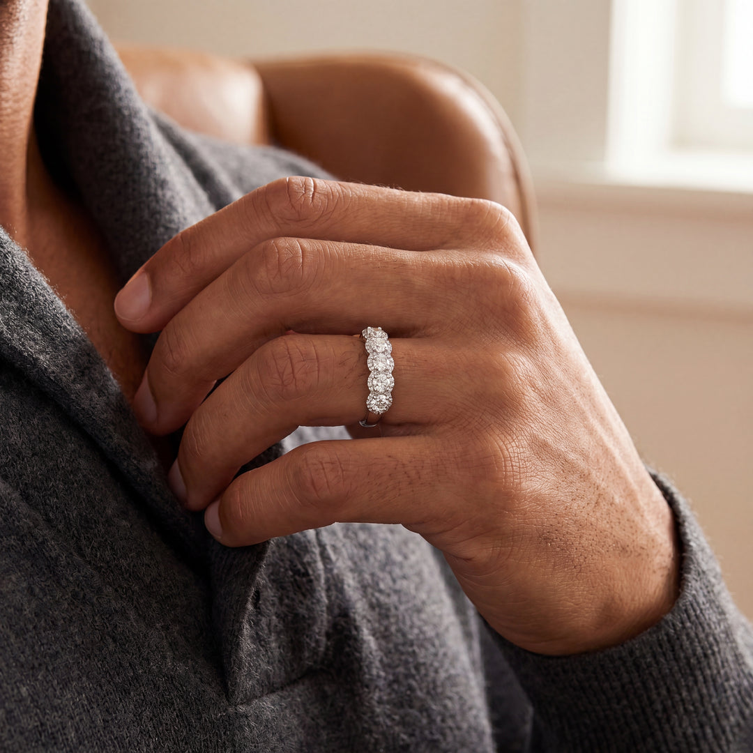 Estate 14K White Gold 0.43CTW Diamond Five-Stone Halo Anniversary Band