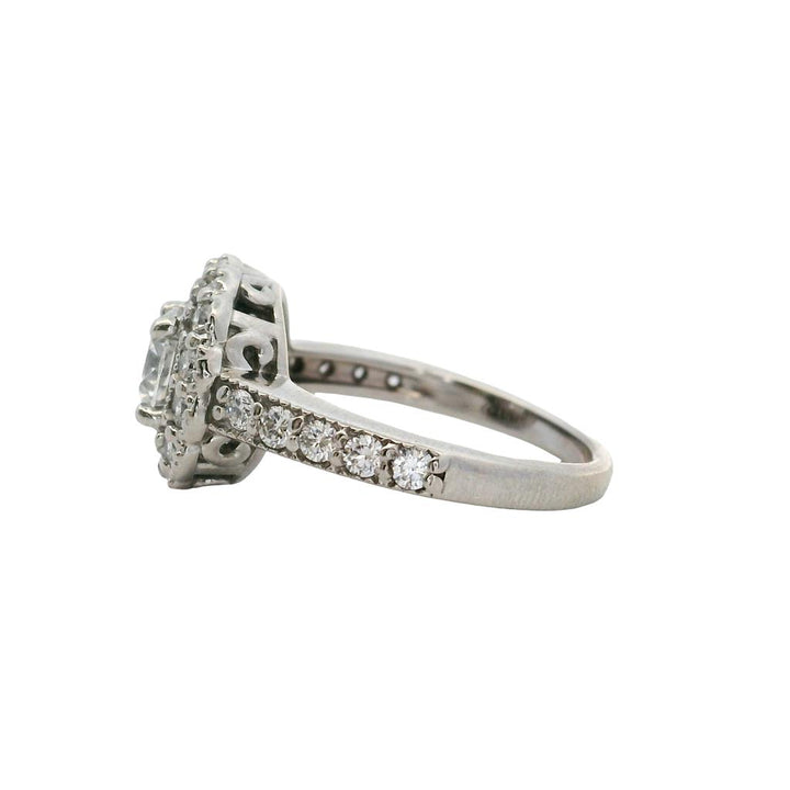 Estate Contemporary 14K White Gold Double Halo Diamond Cluster Engagement Ring - GIA Certified