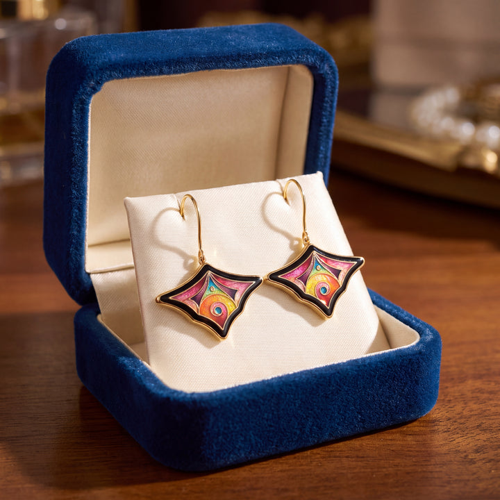 18K Yellow Gold & Sterling Silver Falcher Fusager "Magick" Triangular Enamel Earrings