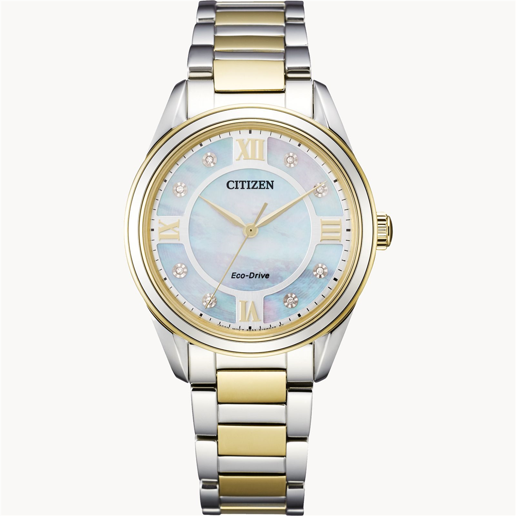 Two-Tone Stainless Steel Eco Drive Arezzo Watch by Citizen with Diamond Accents