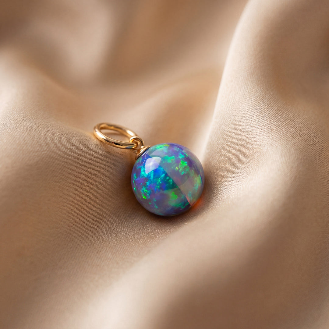 Estate 14K Yellow Gold Synthetic Opal Beach Ball Charm with 5mm Bail