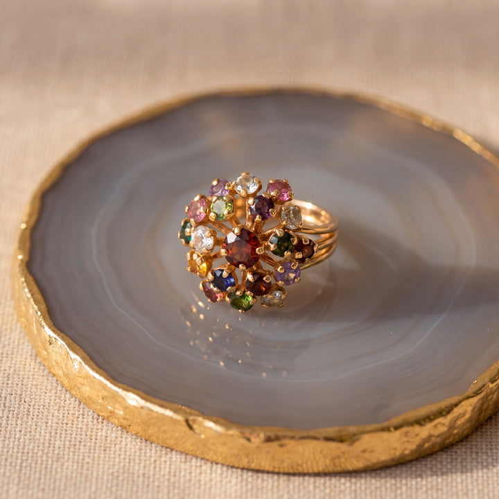 Estate 14K Rose Gold 1.66CTW Multi-Gemstone Cluster Ring