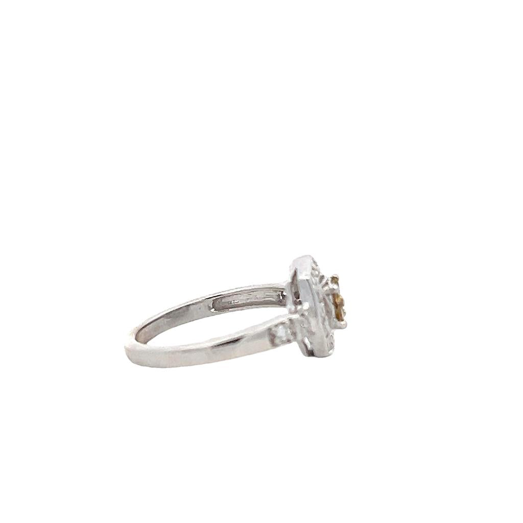 Estate 14K White Gold Yellow and White Diamond Halo Ring - 0.40 TCW Contemporary Design