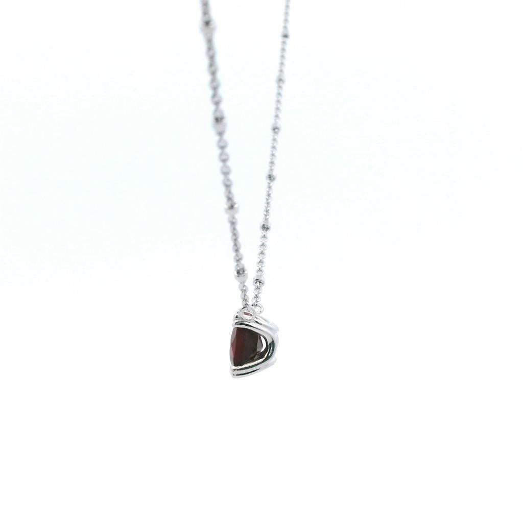 Sterling Silver Rhodium Plated Round Ruby Solitaire with 18" Chain