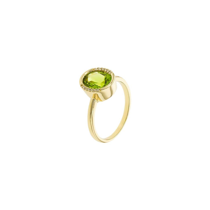 14K Yellow Gold 1.75ctw Oval Peridot & Diamond Half Halo Ring by Allison Kaufman