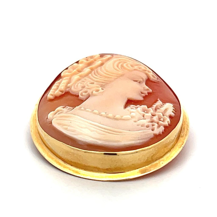 Estate 18K Yellow Gold Piscopo Oval Cameo Pendant or Brooch