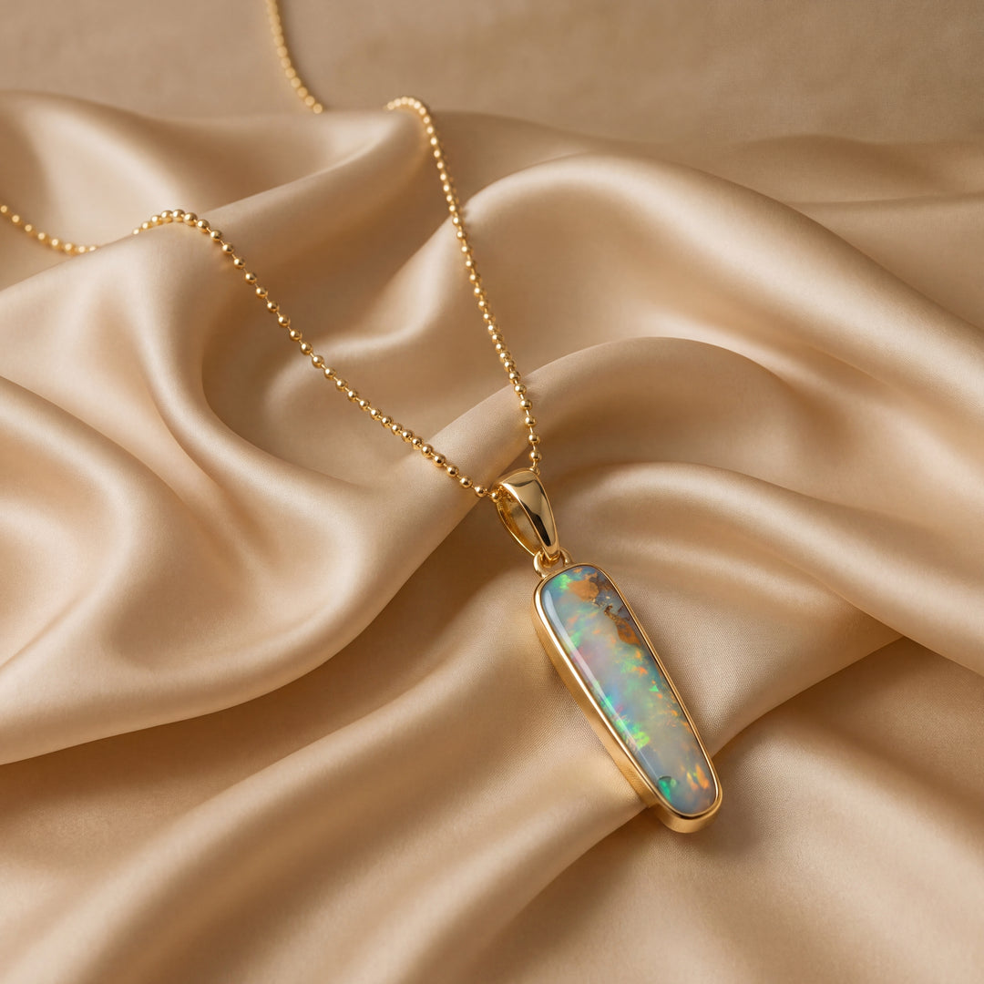 Estate 18K Yellow Gold Freeform Boulder Opal Pendant