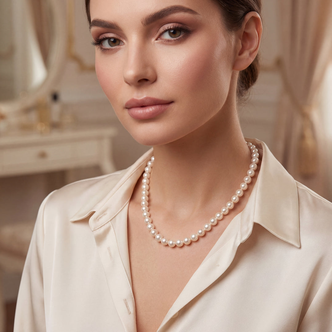 Estate 14K White Gold 7-7.2MM Freshwater Pearl Strand Necklace