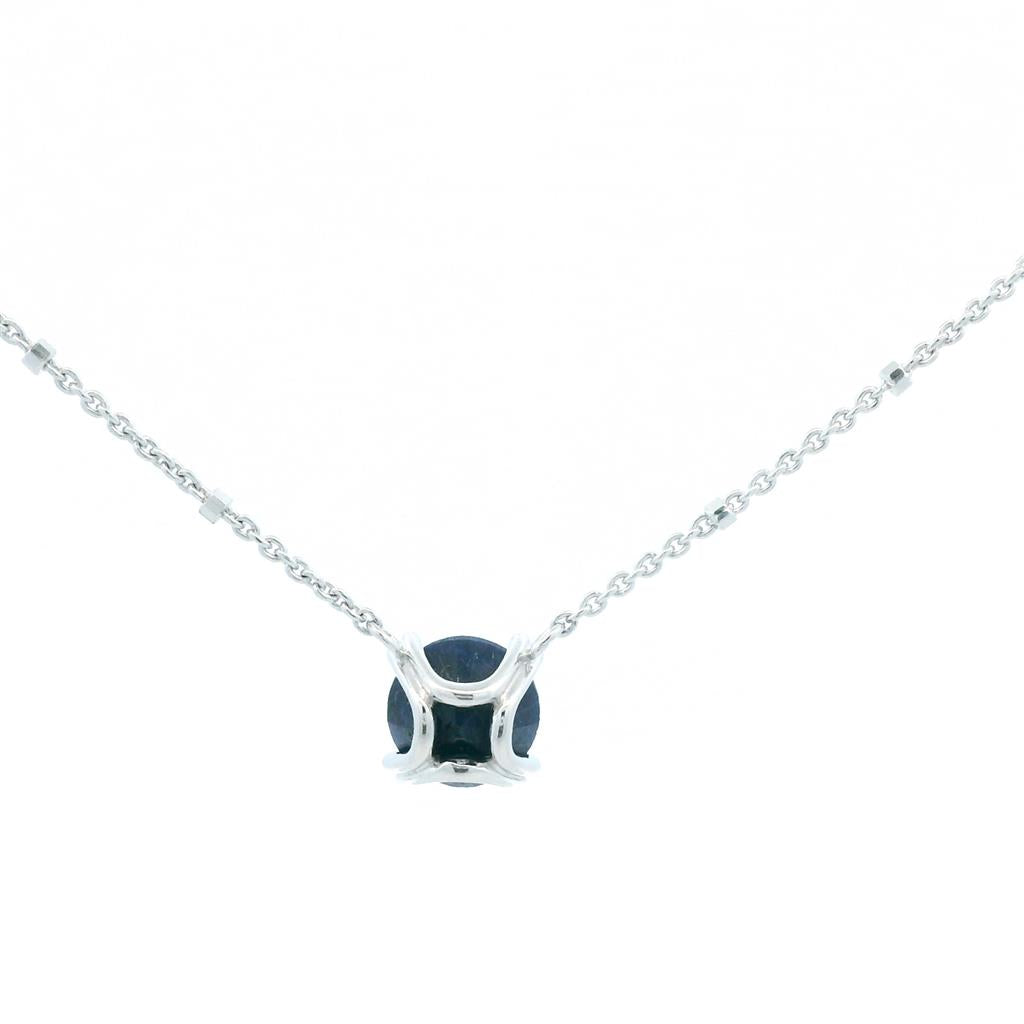 Sterling Silver Rhodium Plated Round Blue Sapphire Solitaire with 18" Chain