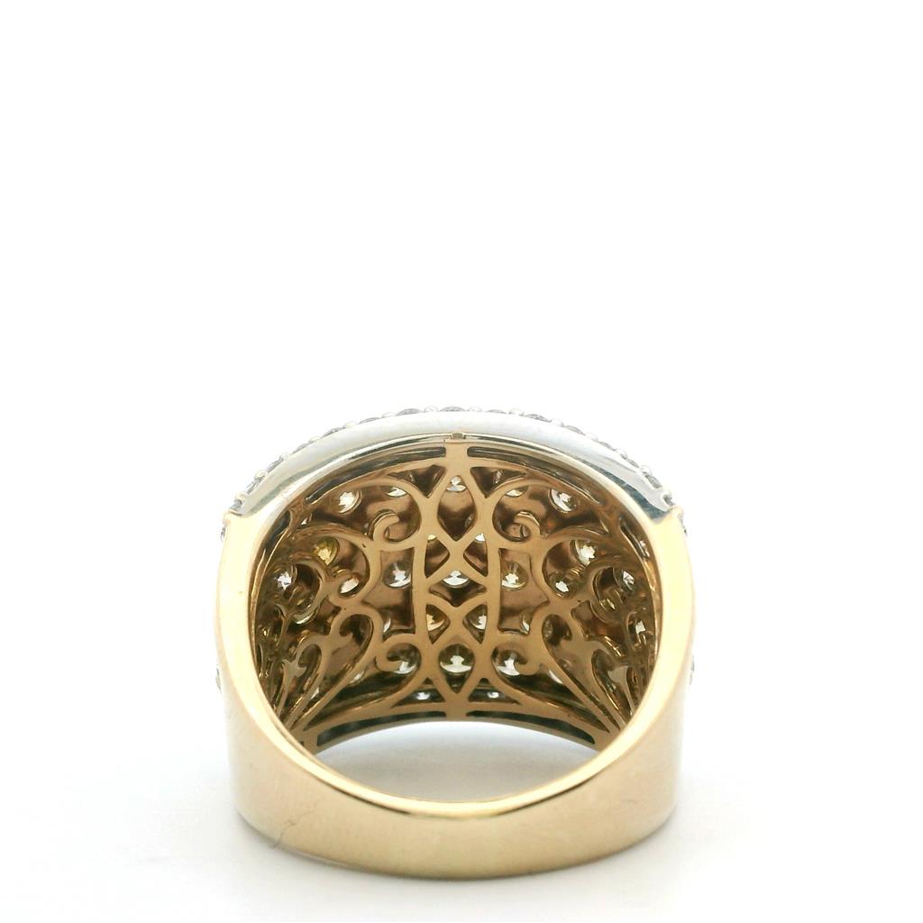 Estate 14K Two Tone Gold 5.44ctw Colored Diamond Multi Row Ring