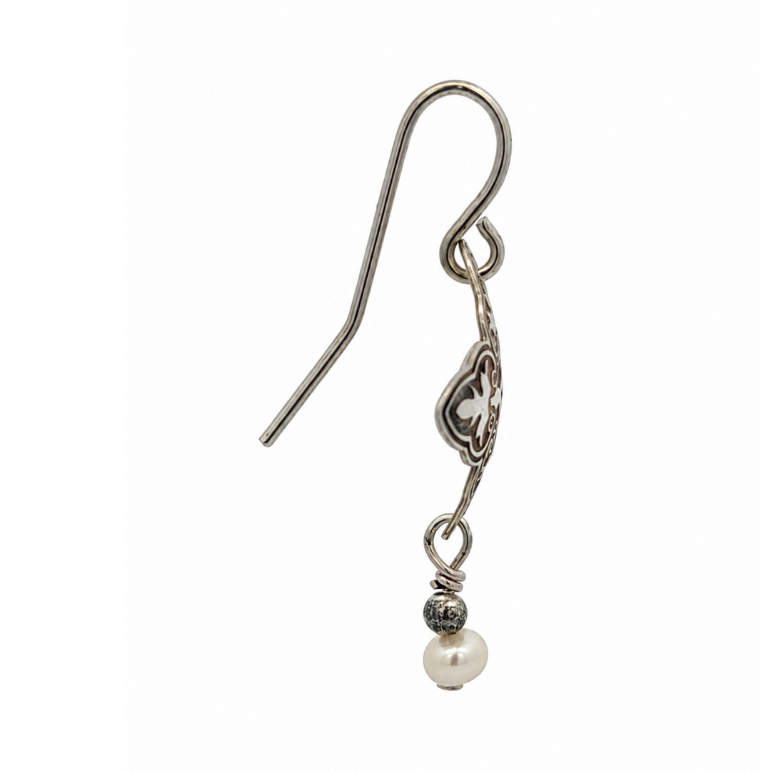 Estate Sterling Silver Freshwater Pearl Solitaire Drop Earrings
