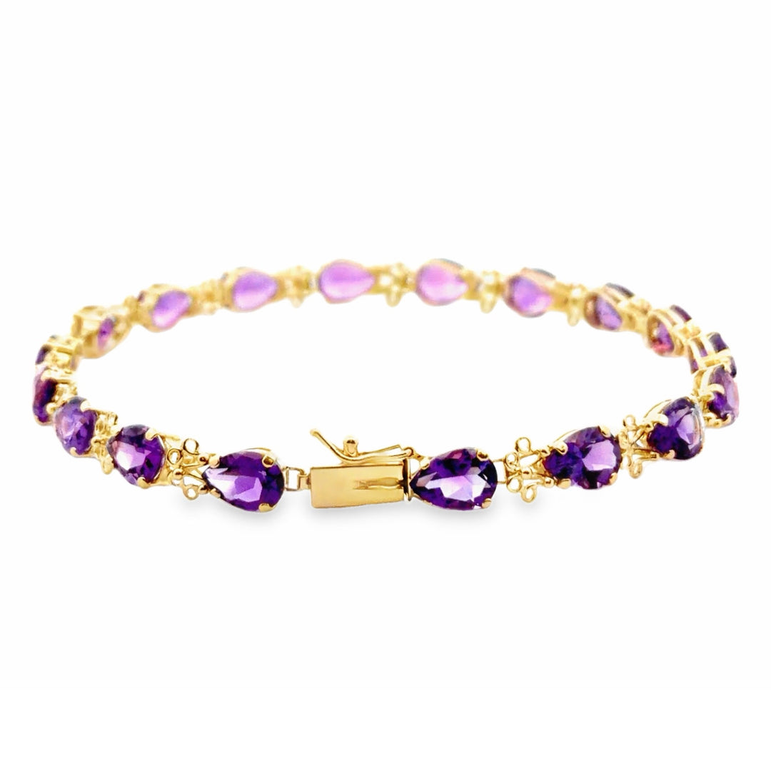 Estate 14K Yellow Gold 11.34CTW Pear Amethyst Link Bracelet