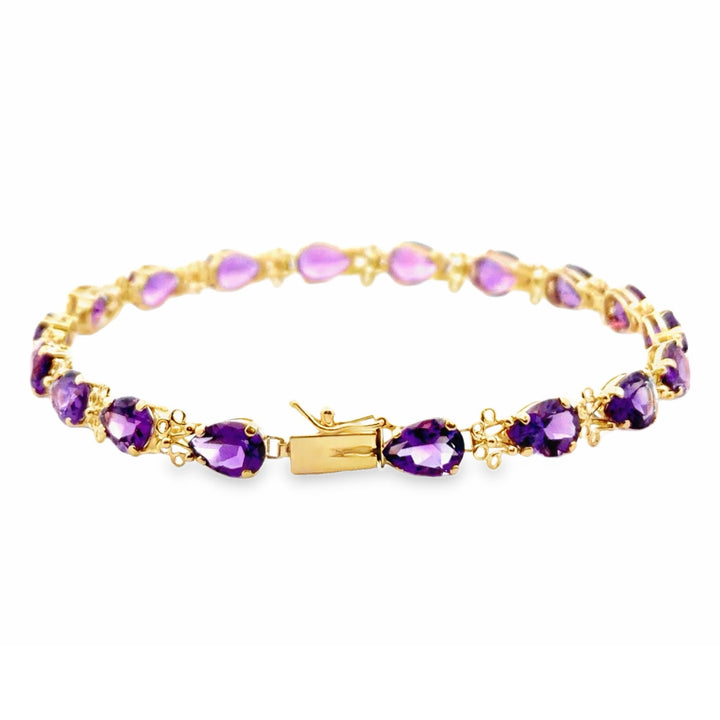 Estate 14K Yellow Gold 11.34CTW Pear Amethyst Link Bracelet