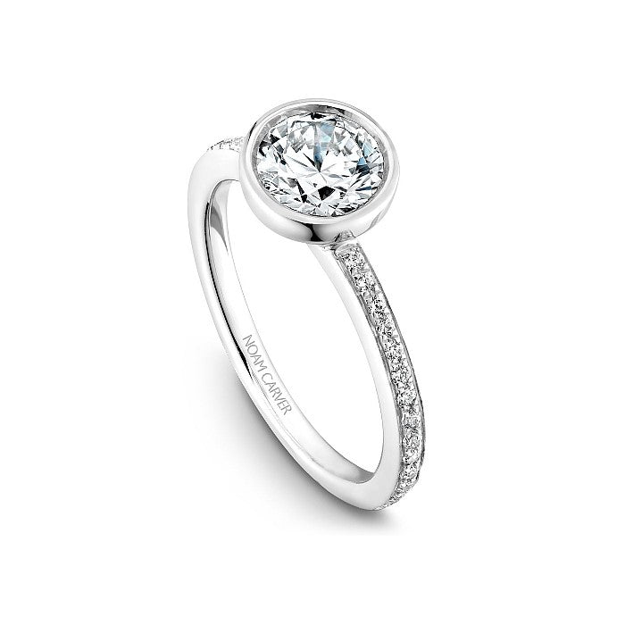 14K White Gold 0.15CTW Diamond Bezel Engagement Ring Mounting by Noam Carver