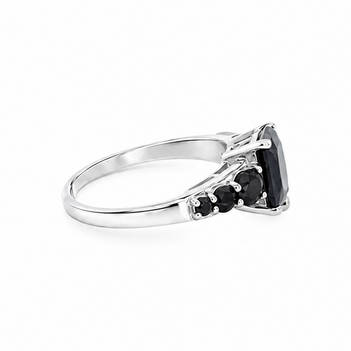 Estate Sterling Silver Seven Stone Black Onyx Ring