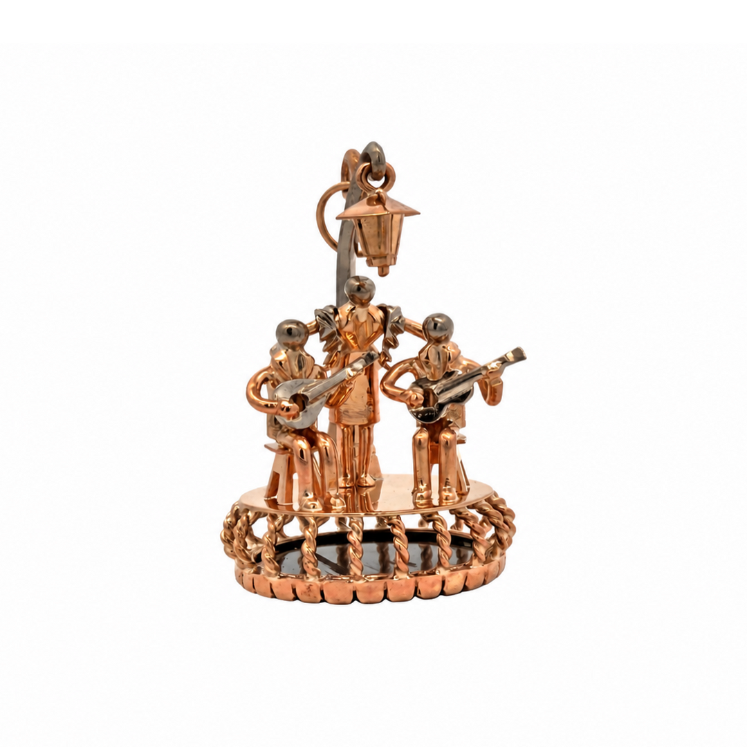 Estate 14K Two Tone Gold Round Free Form Pendant