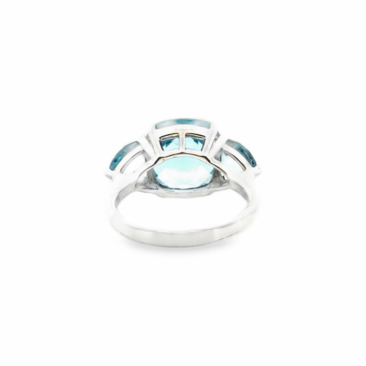 Estate Sterling Silver 12.60CTW Cushion & Trillion Blue Topaz Three Stone Ring