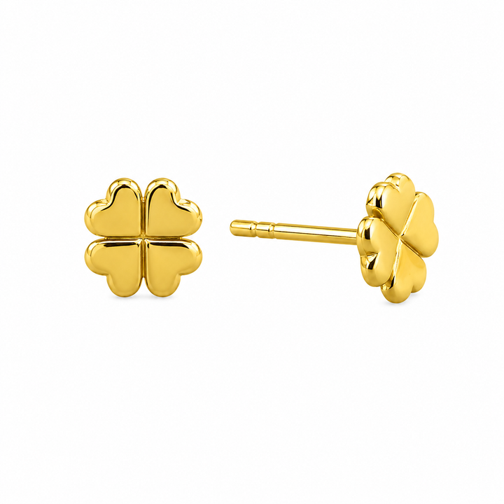 14K Yellow Gold Vermeil Mini Four Leaf Clover Stud Earrings