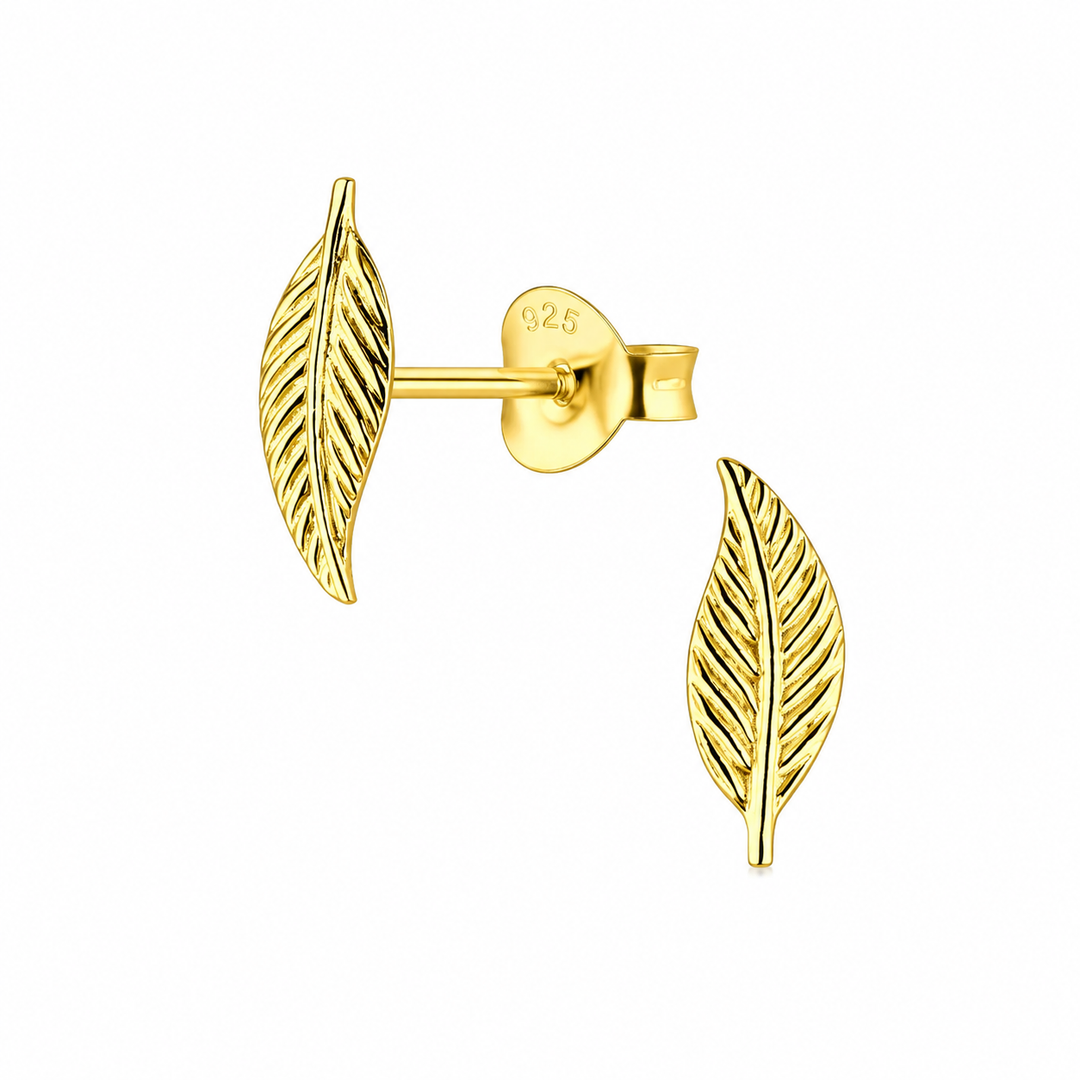 14K Yellow Gold Vermeil Mini Leaf Stud Earrings