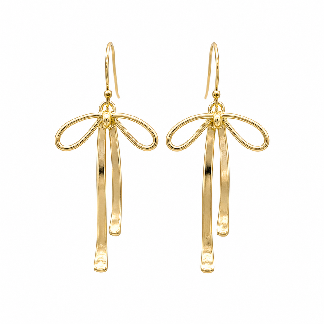 14K Yellow Gold Filled Bow Drop Earrings