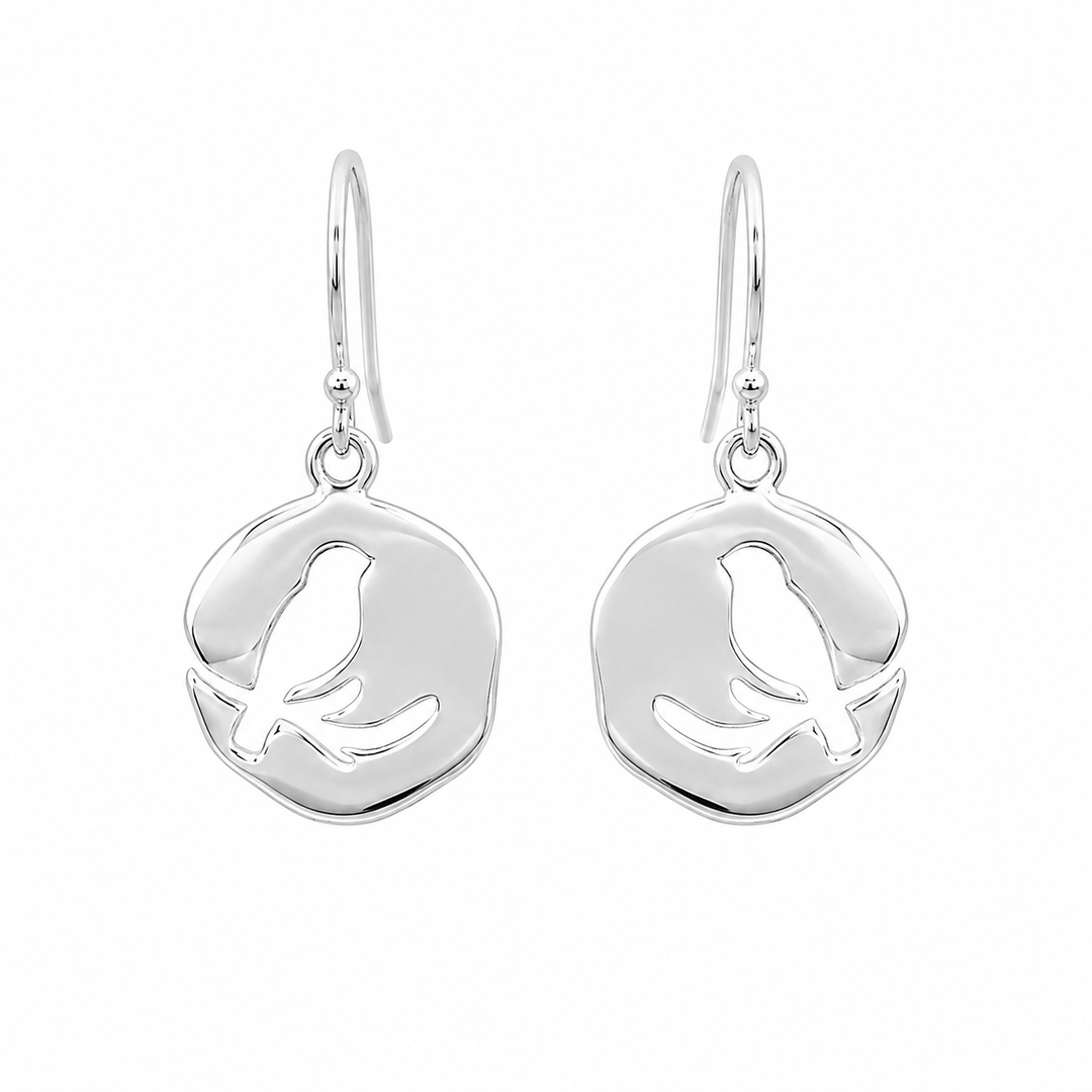 Sterling Silver Bird on Branch Cut-Out Earrings