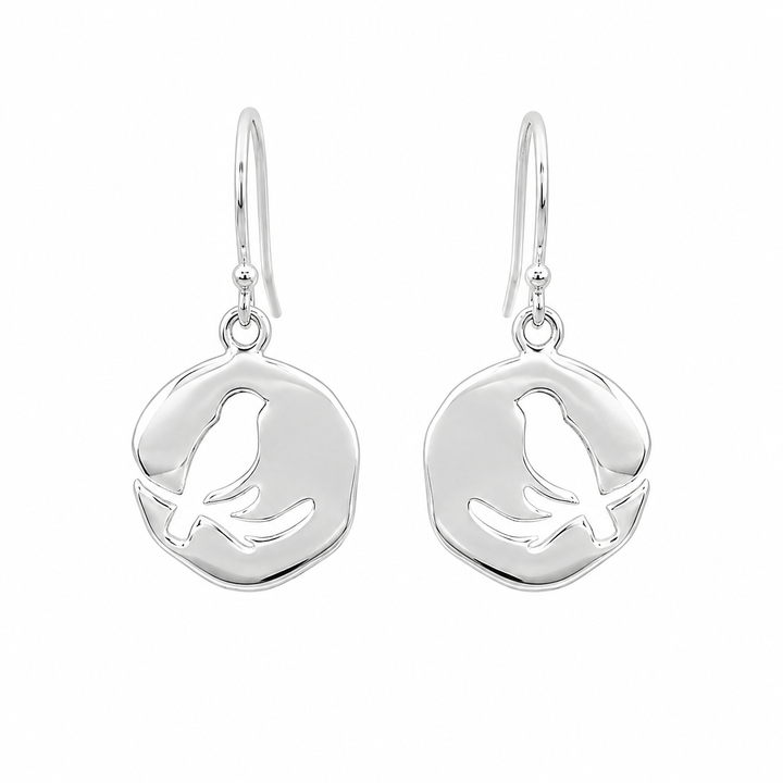 Sterling Silver Bird on Branch Cut-Out Earrings