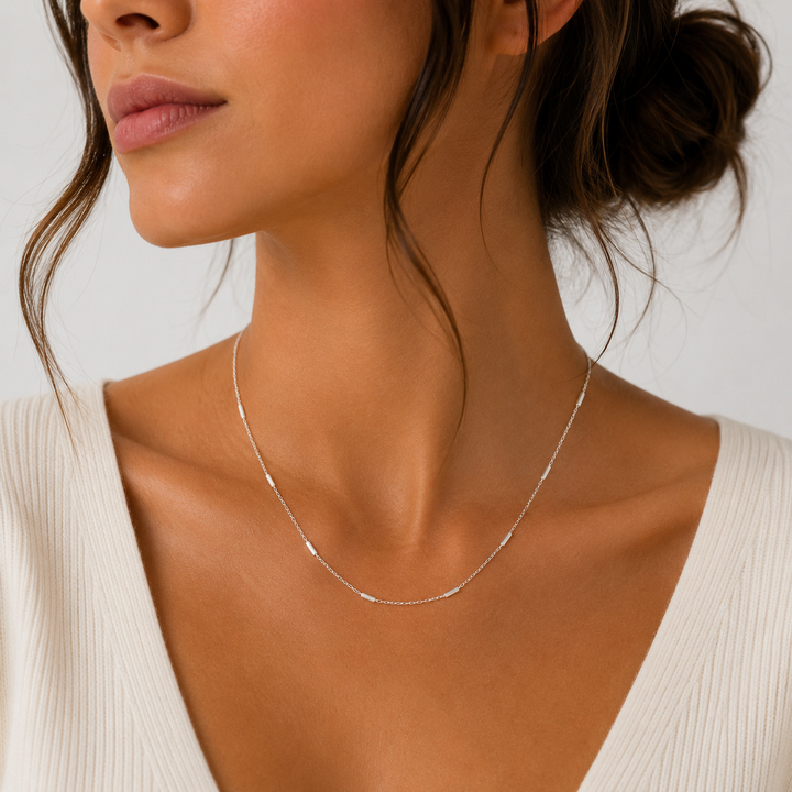 Sterling Silver Dainty Bar Link Necklace
