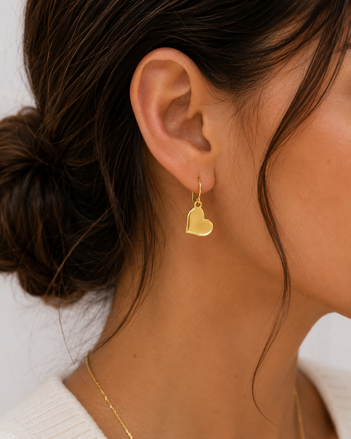 14K Yellow Gold Vermeil Sideways Heart Dangle Earrings