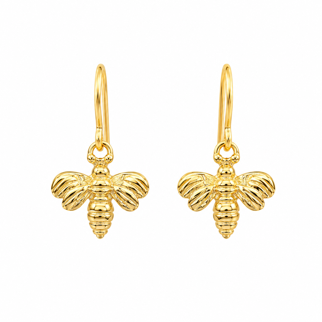 14K Yellow Gold Filled Tiny Bee Dangle Earrings