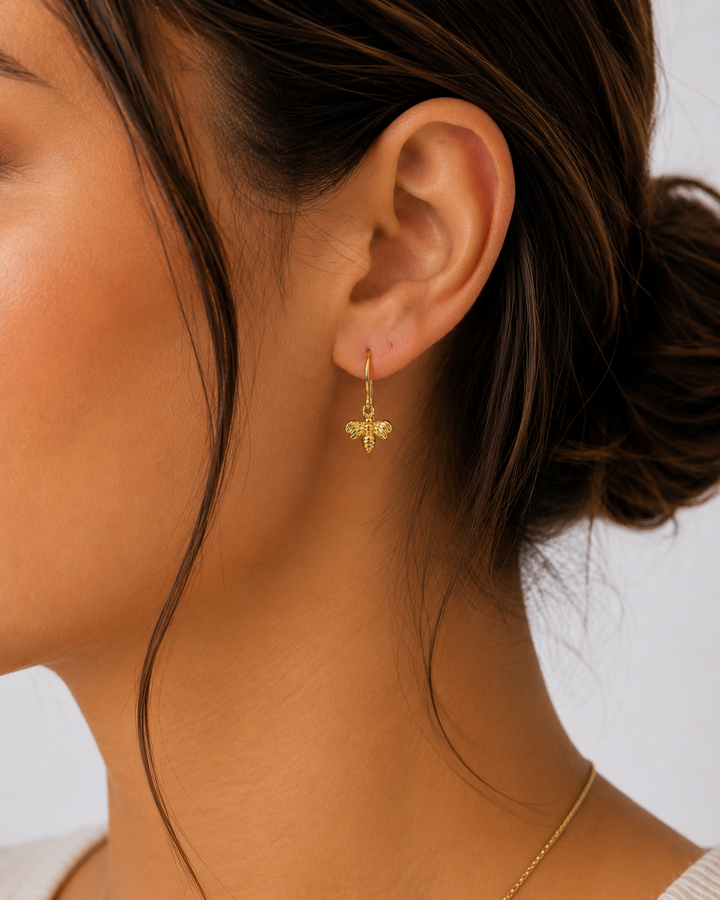 14K Yellow Gold Filled Tiny Bee Dangle Earrings