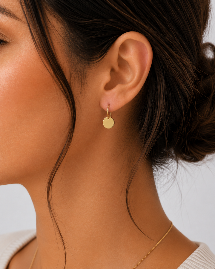 14K Yellow Gold Vermeil Coin Disc Drop Earrings