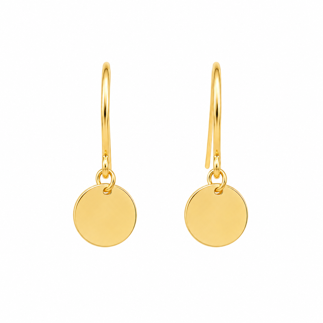 14K Yellow Gold Vermeil Coin Disc Drop Earrings